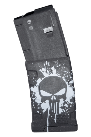 Mission First Tactical EXDPM556PSSWH Extreme Duty 30rd 223 Rem/5.56x45mm Fits AR-15/M4 Black w/White Punisher Skull Splatter Polymer
