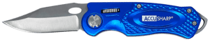 AccuSharp 701C Sport  3" Folding Plain Stainless Steel Blade/Blue Anodized Aluminum Handle Includes Belt Clip