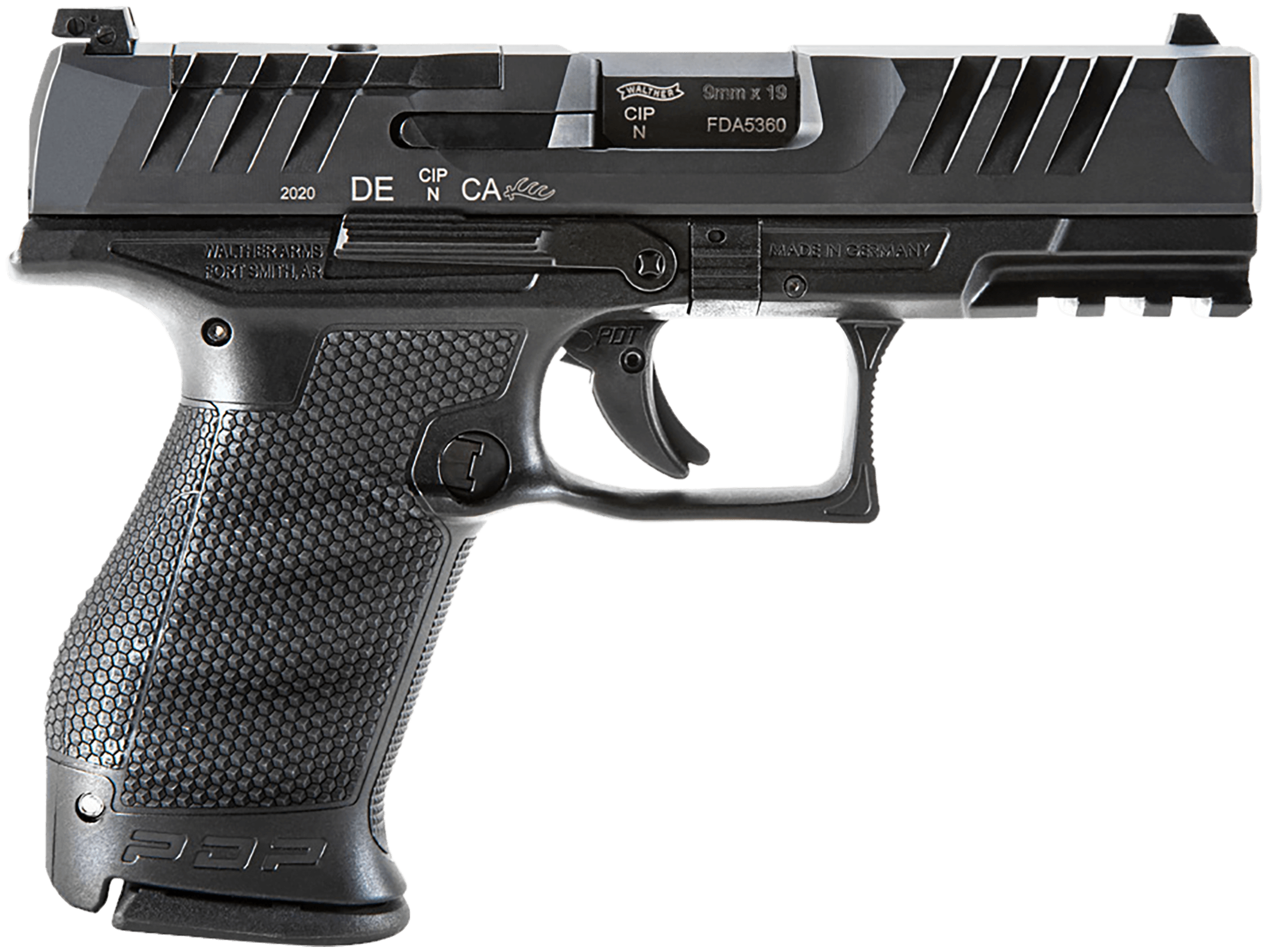 Walther Arms 2851229 PDP Compact 9mm Luger 15+1 4" Black Polygonal Rifled Barrel Black Optic Ready/Serrated Slide Black Polymer Frame w/Picatinny Rail Black Performance Duty Texture Grips Ambidextrous