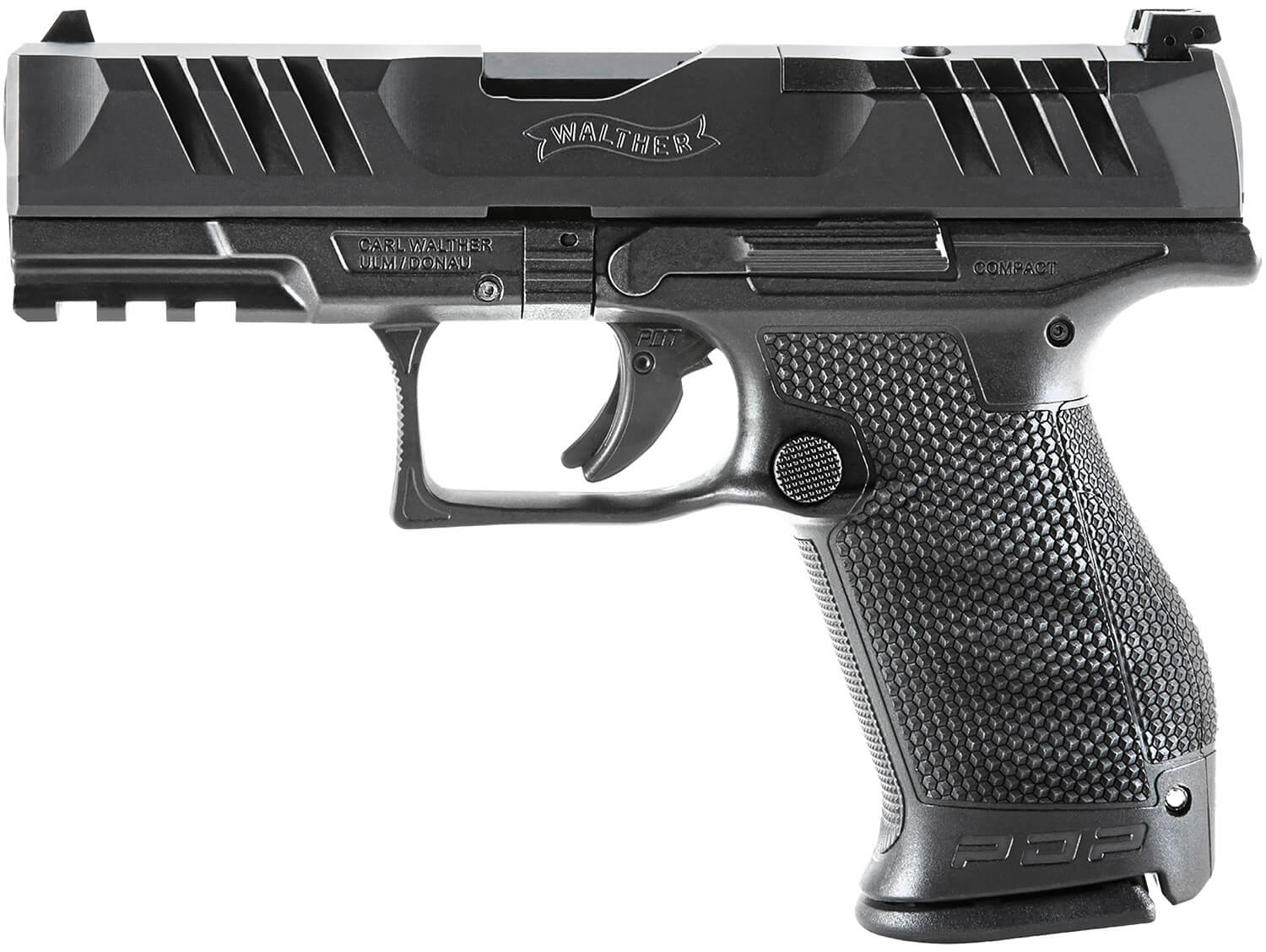 Walther Arms 2851229 PDP Compact 9mm Luger 15+1 4" Black Polygonal Rifled Barrel Black Optic Ready/Serrated Slide Black Polymer Frame w/Picatinny Rail Black Performance Duty Texture Grips Ambidextrous - Image 2