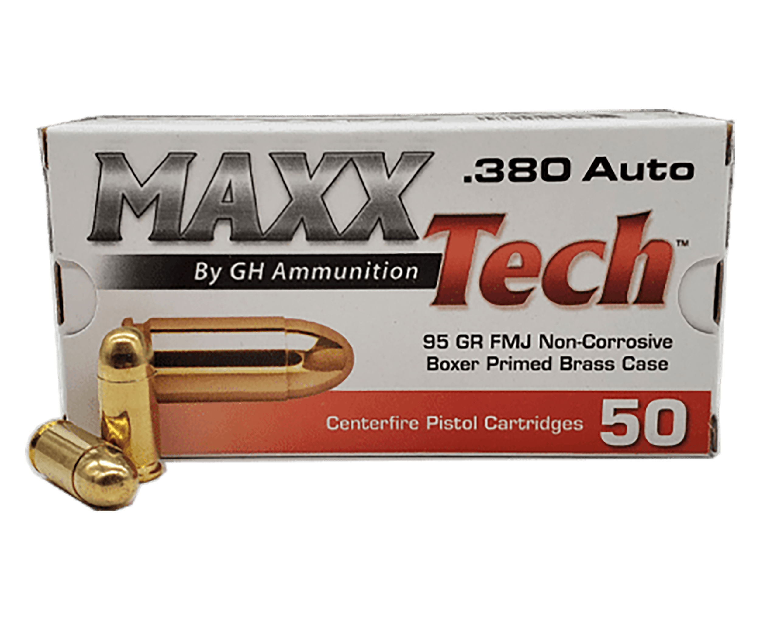 MaxxTech PTGB380B Brass Pistol 380 ACP 95 gr Full Metal Jacket 50rd Box