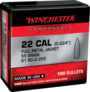 Winchester Ammo WB556MC55X Centerfire Rifle Reloading 5.56x45mm NATO .224 55 gr Full Metal Jacket Boat-Tail (FMJBT)