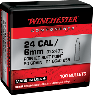 Winchester Ammo WB243SP80X Centerfire Rifle Reloading 243 Win .243 80 gr Pointed Soft Point (PSP)