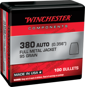 Winchester Ammo WB380MC95X Centerfire Handgun Reloading 380 ACP .356 95 gr Full Metal Jacket 100rd Box