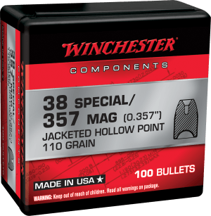 Winchester Ammo WB38HP110X Centerfire Handgun Reloading 38 Special .357 110 gr Jacket Hollow Point 100rd Box