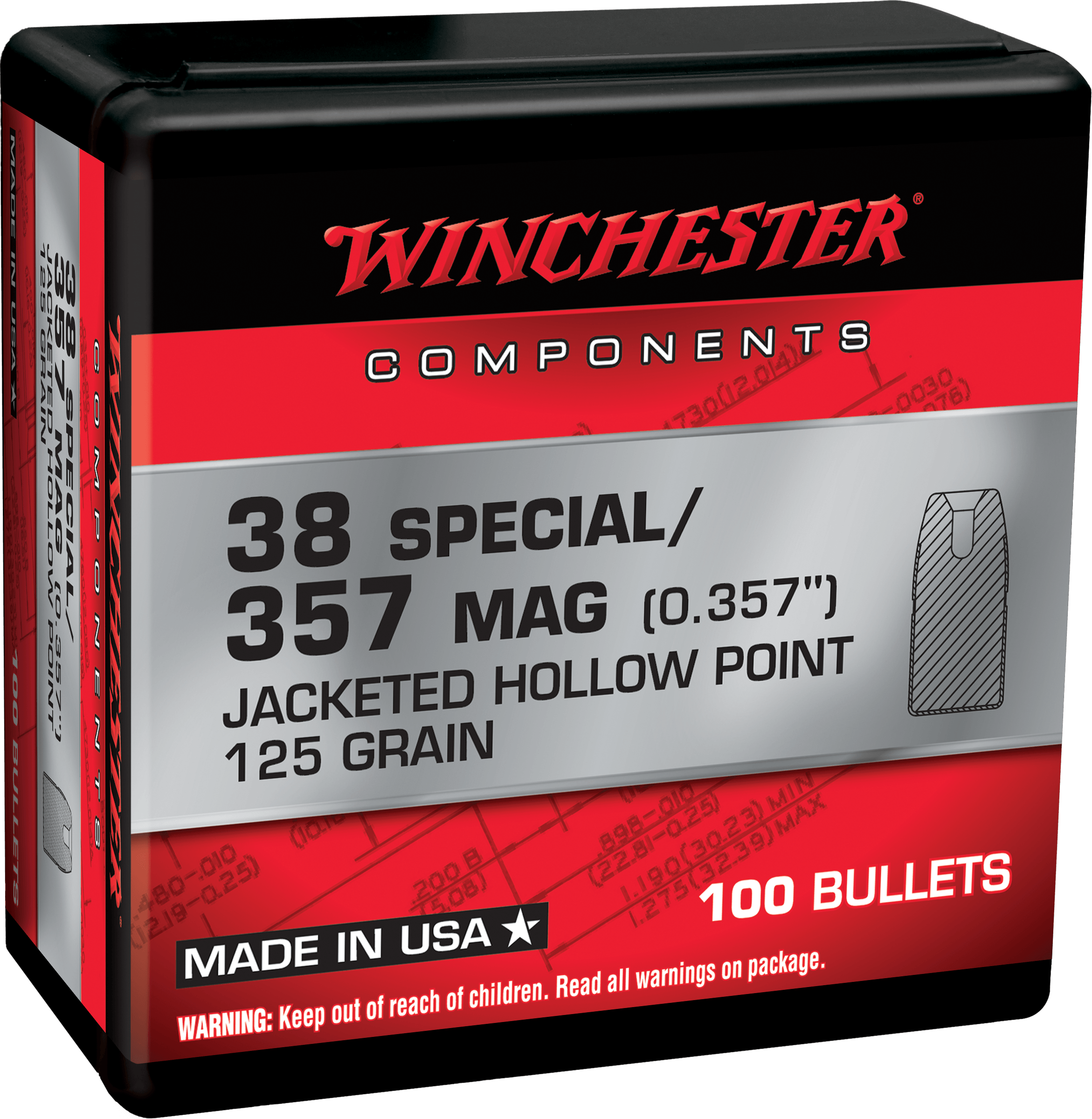 Winchester Ammo WB38HP125X Centerfire Handgun Reloading 38 Special .357 125 gr Jacket Hollow Point 100rd Box