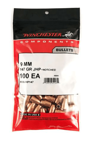 Winchester Ammo WB9JHP147D Centerfire Handgun Reloading 9mm .355 147 gr Jacket Hollow Point 500rd Box/ 4 Case