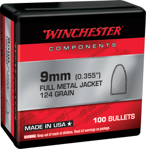 Winchester Ammo WB9MC124X Centerfire Handgun Reloading 9mm .355 124 gr Full Metal Jacket 100rd Box
