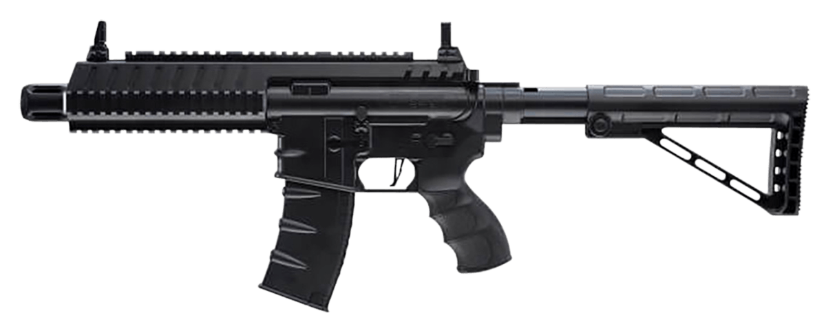 RWS/Umarex 2252120 Steel Strike Air Rifle CO2 177 BB Single Shot Or 6 Round Burst Mode 30rd Drop Free Magazine 900 BB Capacity Reservoir Flat Top Picatinny Rail Flip Up Sights Adjustable Stock