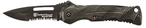 Smith & Wesson Knives SWBLOP2BSCP Black Ops  3.40" Folding Drop Point Part Serrated 4034 SS Blade Black Includes Pocket Clip