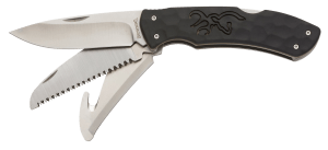 Browning 3220430 Primal Kodiak Slim 3.75" Folding Drop Point/Gut Hook/Saw 8Cr13MoV SS Blade Black Polymer w/Rubber Overmold Handle Includes Nylon Belt Pouch