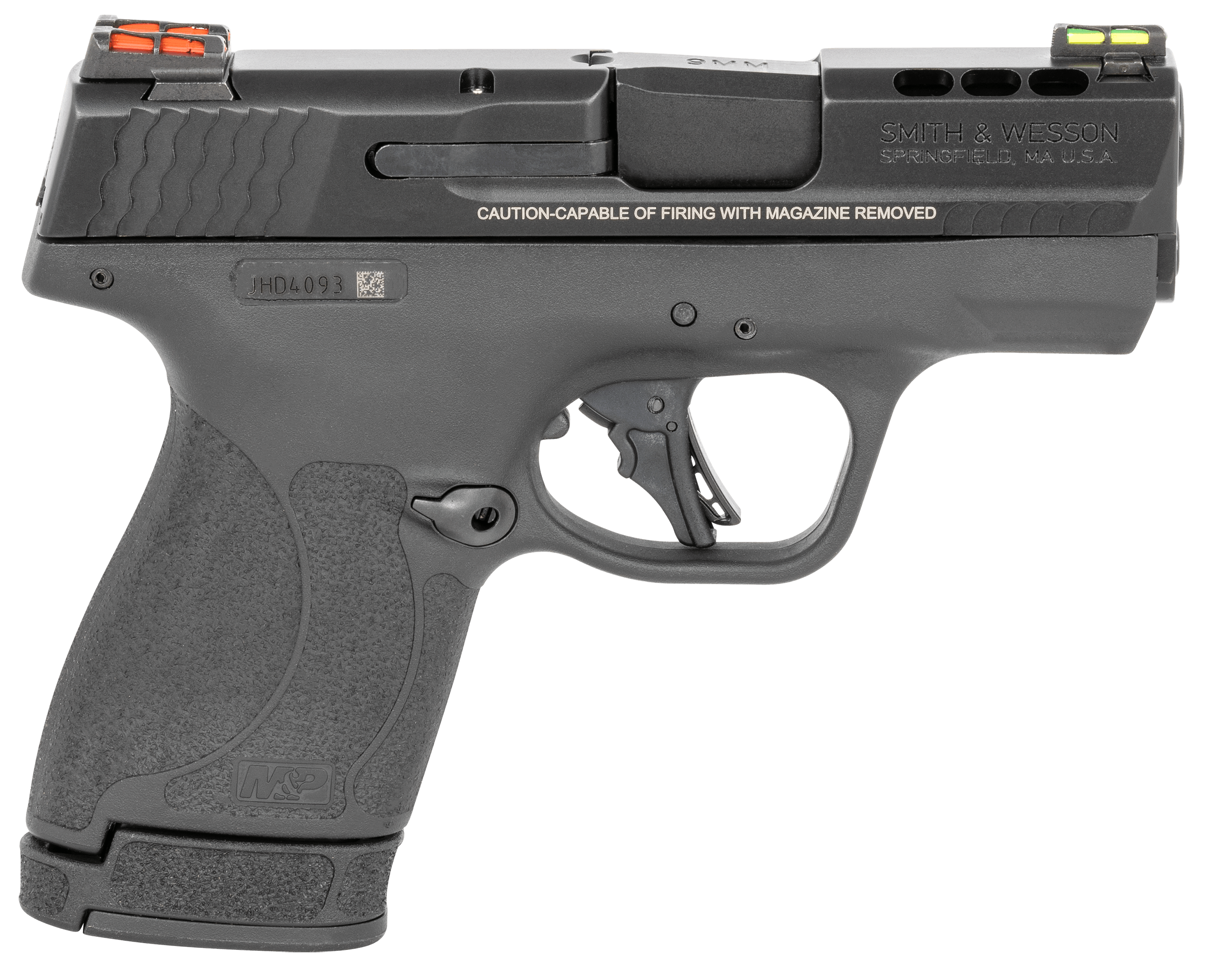 Smith & Wesson 13254 M&P Performance Center Shield Plus Micro-Compact Frame 9mm Luger 10+1/13+1 3.10" Black Armornite Ported Stainless Steel Barrel & Ported/Serrated Stainless Steel Slide Black Polymer Frame & Textured Grip Thumb Safety