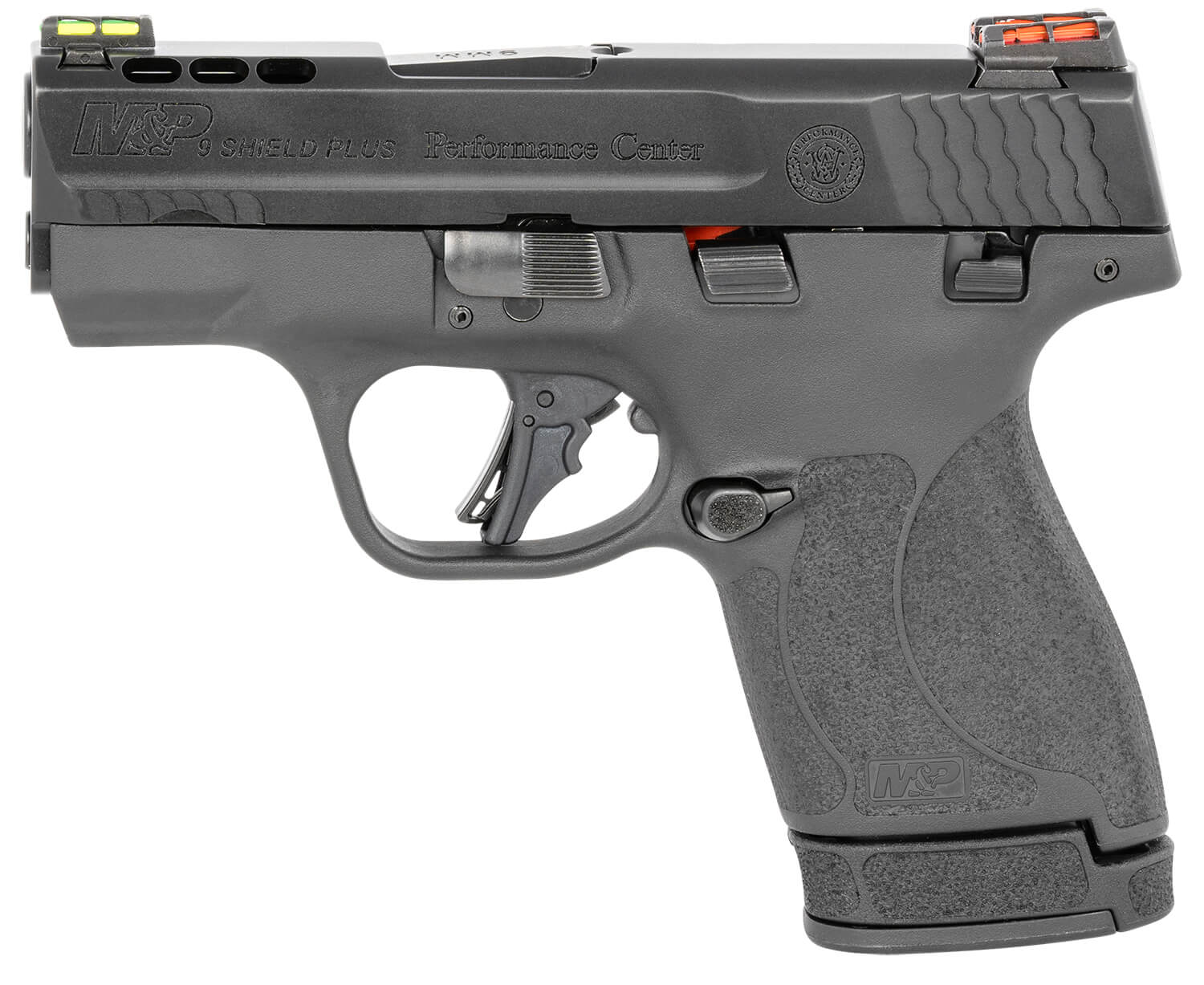 Smith & Wesson 13254 M&P Performance Center Shield Plus Micro-Compact Frame 9mm Luger 10+1/13+1 3.10" Black Armornite Ported Stainless Steel Barrel & Ported/Serrated Stainless Steel Slide Black Polymer Frame & Textured Grip Thumb Safety - Image 2