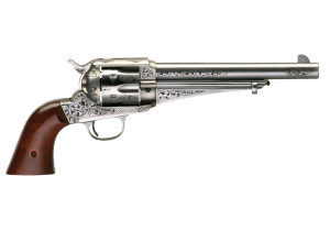 Taylors & Company 550394 1875 Army Outlaw 44-40 Win Caliber with 7.50" Barrel  6rd Capacity Cylinder  Overall White Engraved Finish Steel & Walnut Grip
