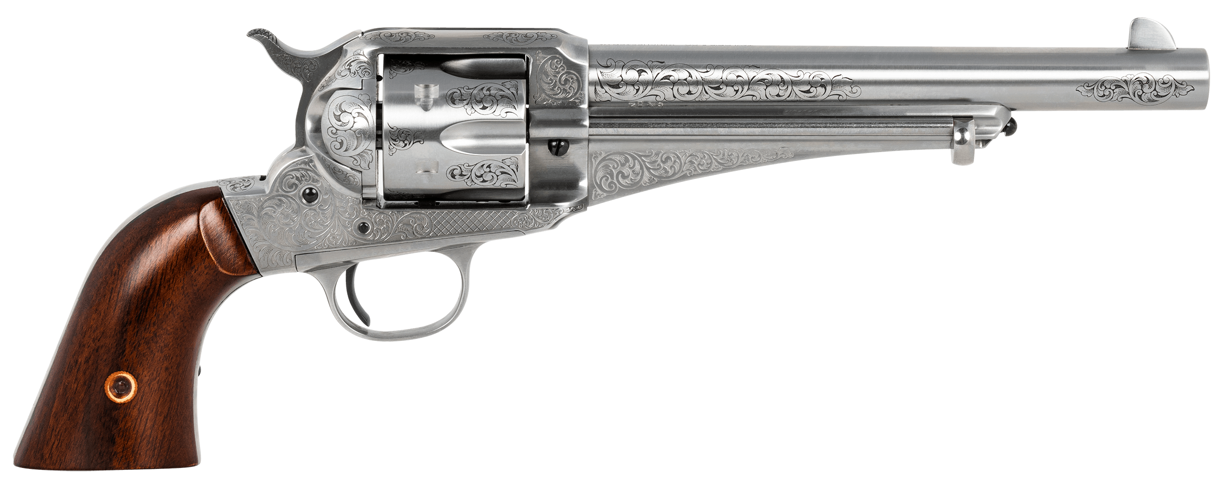 Taylors & Company 550389 1875 Army Outlaw 45 Colt (LC) Caliber with 7.50" Barrel 6rd Capacity Cylinder Overall White Engraved Finish Steel & Walnut Grip