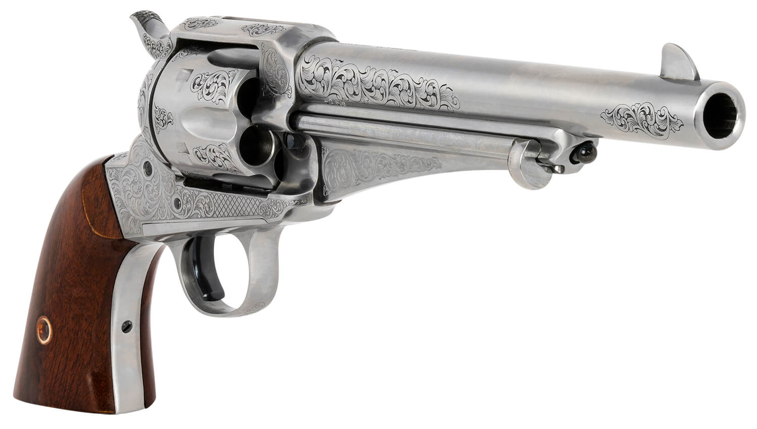 Taylors & Company 550389 1875 Army Outlaw 45 Colt (LC) Caliber with 7.50" Barrel 6rd Capacity Cylinder Overall White Engraved Finish Steel & Walnut Grip - Image 3
