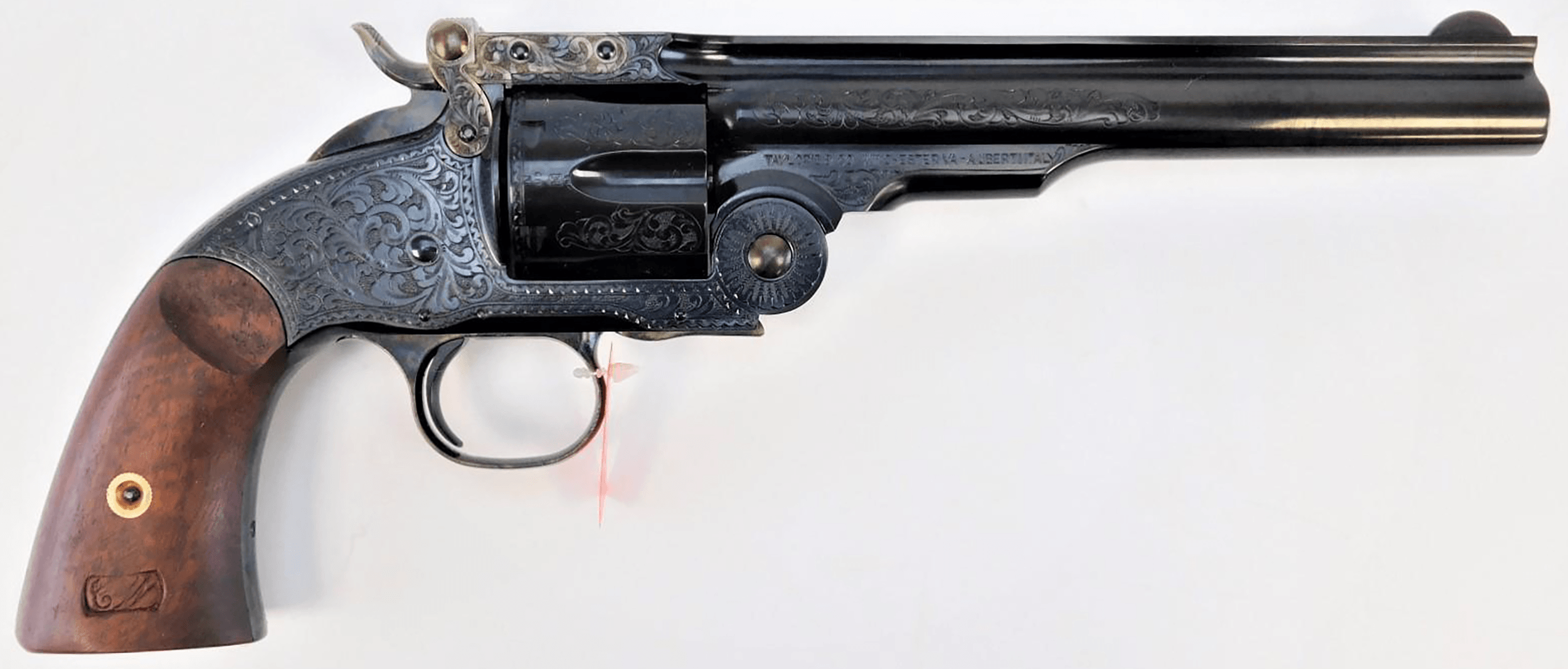 Taylors & Company 550643 Top Break Schofield 45 Colt (LC) Caliber with 7" Barrel 6rd Capacity Cylinder Overall Blued Engraved Finish Steel & Walnut Grip