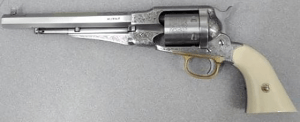 Taylors & Company 550763 1858 Remington Conversion 45 Colt (LC) Caliber with 8" Barrel 6rd Capacity Cylinder Overall Nickel-Plated Engraved Finish Steel & 2-Piece Ivory Grip