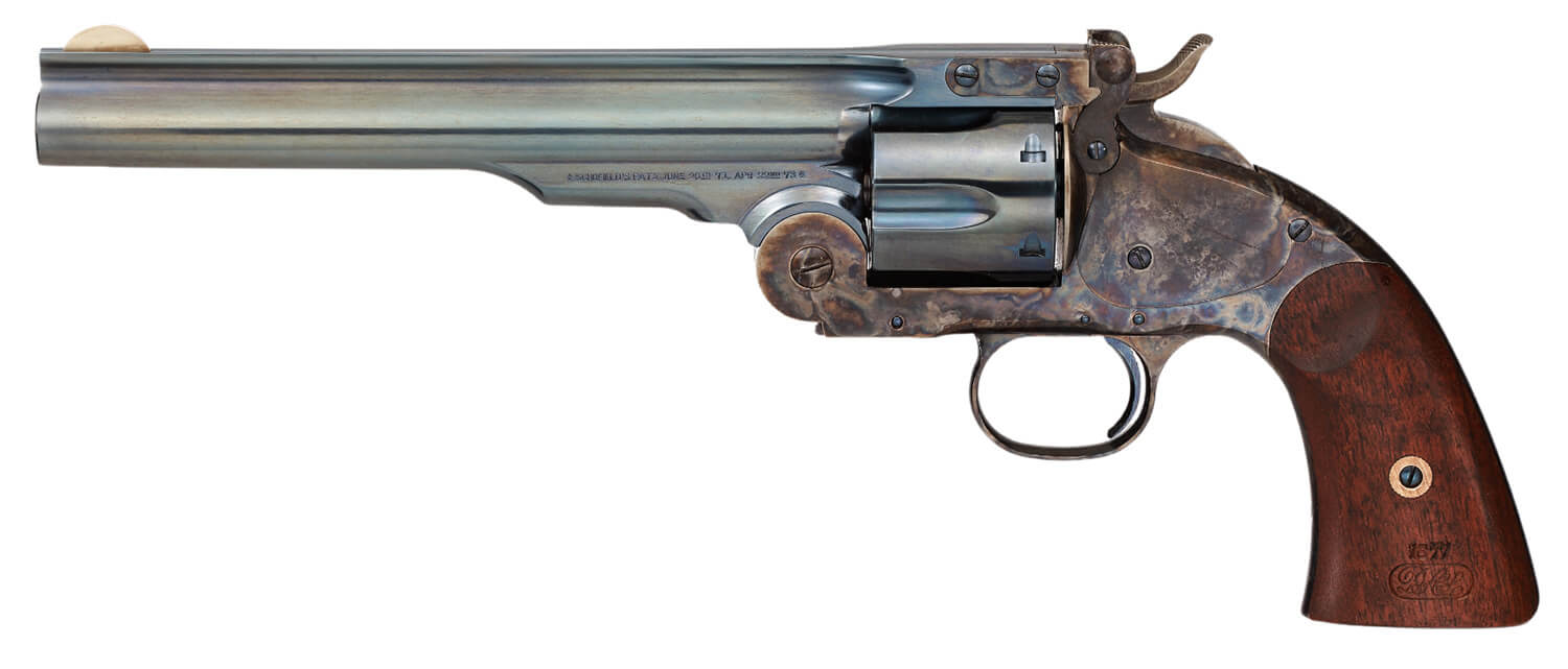 Taylors & Company 550651 Schofield Top Break 44-40 Win Caliber with 7" Charcoal Blued Finish Barrel 6rd Capacity Charcoal Blued Finish Cylinder Color Case Hardened Finish Steel Frame & Walnut Grip - Image 2