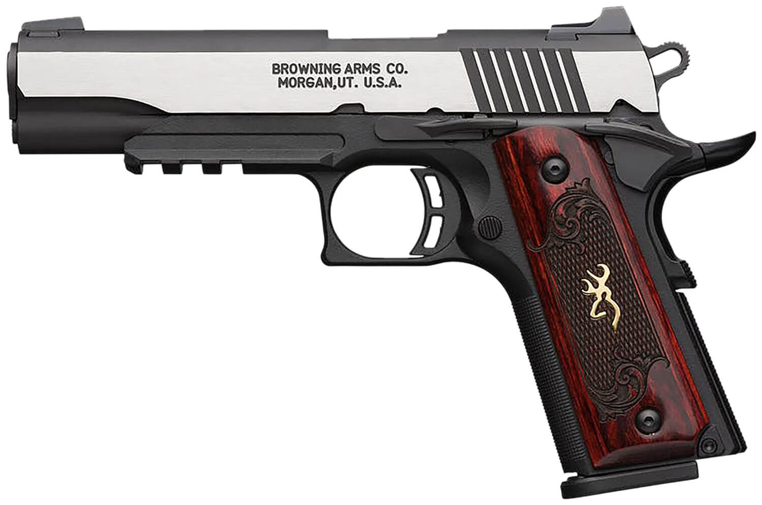 Browning 051969492 1911-380 Black Label Medallion Pro Full Size Frame 380 ACP 8+1 4.25" Target Crown Steel Barrel Blackened w/Silver Polished Flats Serrated SS Slide Matte Black Polymer Frame w/Picatinny Rail - Image 2