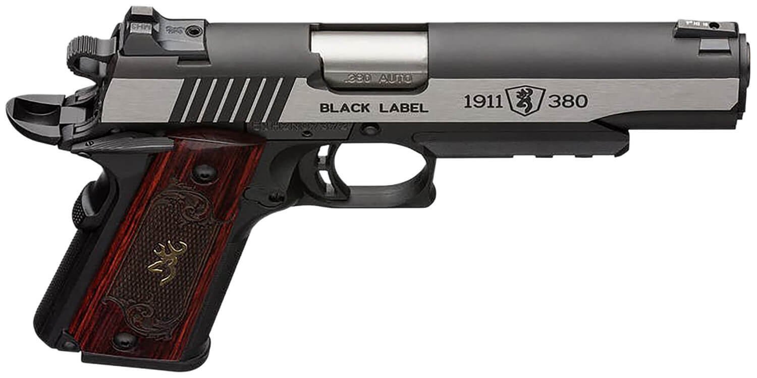 Browning 051969492 1911-380 Black Label Medallion Pro Full Size Frame 380 ACP 8+1 4.25" Target Crown Steel Barrel Blackened w/Silver Polished Flats Serrated SS Slide Matte Black Polymer Frame w/Picatinny Rail - Image 3