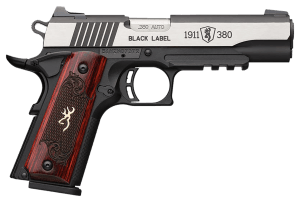 Browning 051972492 1911-380 Black Label Medallion Pro Compact 380 ACP 8+1 3.63" Target Crown Steel Barrel Blackened w/Silver Polished Flats Serrated SS Slide Matte Black Polymer Frame w/Beavertail & Picatinny Rail