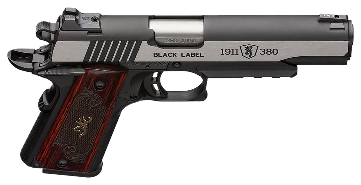 Browning 051972492 1911-380 Black Label Medallion Pro Compact 380 ACP 8+1 3.63" Target Crown Steel Barrel Blackened w/Silver Polished Flats Serrated SS Slide Matte Black Polymer Frame w/Beavertail & Picatinny Rail - Image 3