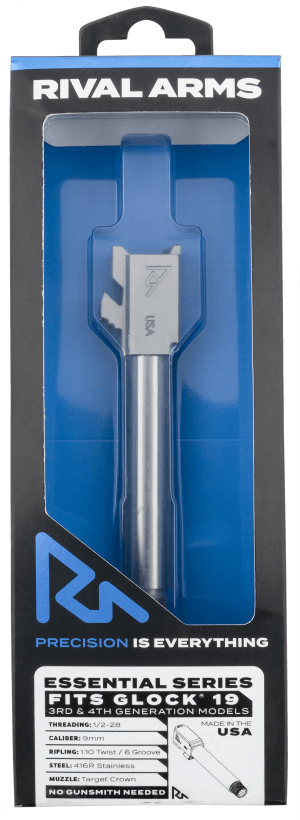 Rival Arms RARA22G202D Essential V2 Drop-In Barrel 9mm Luger 4.49" Stainless Steel Finish & Material with Threading for Glock 19 Gen3-4