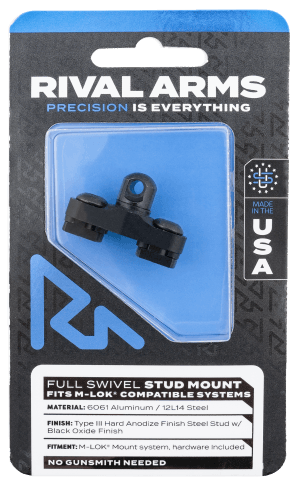 Rival Arms RARA92M1B Full Swivel Stud Mount  Black 6061-T6 Aluminum with Black Anodized 12L14 Steel Stud for M-LOK Mount System