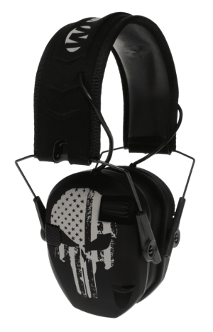Walker's WPRSEMFSPUN Razor Slim Electronic Freedom Muff 23 dB Over the Head Black w/Distressed Punisher Flag Polymer