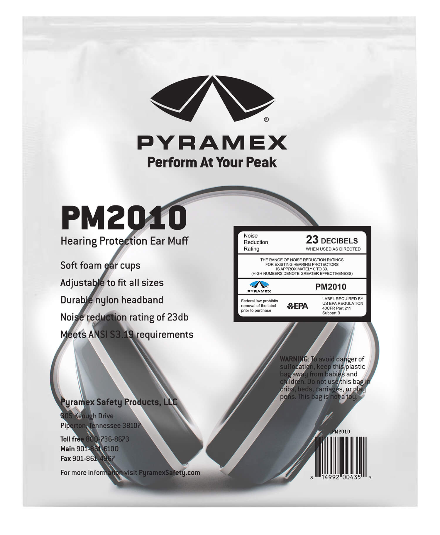 Pyramex PM2010 Ear Muff Foam 22 dB Over the Head Gray/Black Adult 1 Pair - Image 2