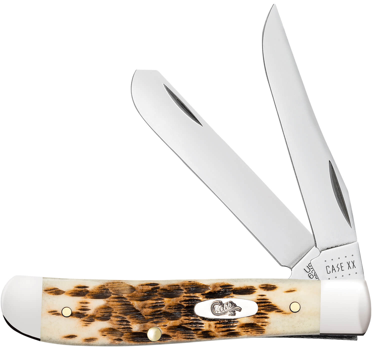 Case 00013 Mini Trapper 2.70"/2.75" Folding Clip Point/Spey Plain Mirror Polished Tru-Sharp SS Blade/ Peach Seed Jigged Amber Bone Handle - Image 3