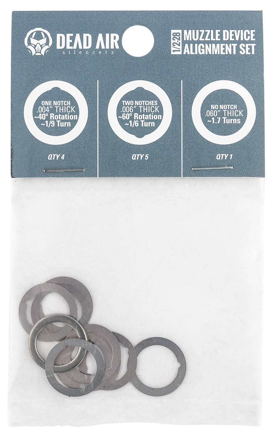 Dead Air DA001 Shim Kit 1/2"-28 tpi 3 Different Shim Thicknesses Included (.004" .006" .060") - Image 2