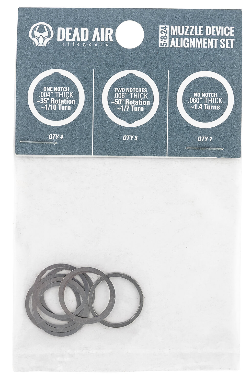 Dead Air DA002 Shim Kit 5/8"-24 tpi 3 Different Shim Thicknesses Included (.004" .006" .060") - Image 2