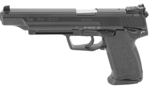 HK 81000367 USP V1 Elite SA/DA 45 ACP Caliber with 6.02" Barrel 12+1 Capacity Overall Black Finish Serrated Long Steel Slide & Polymer Grip Includes 2 Mags