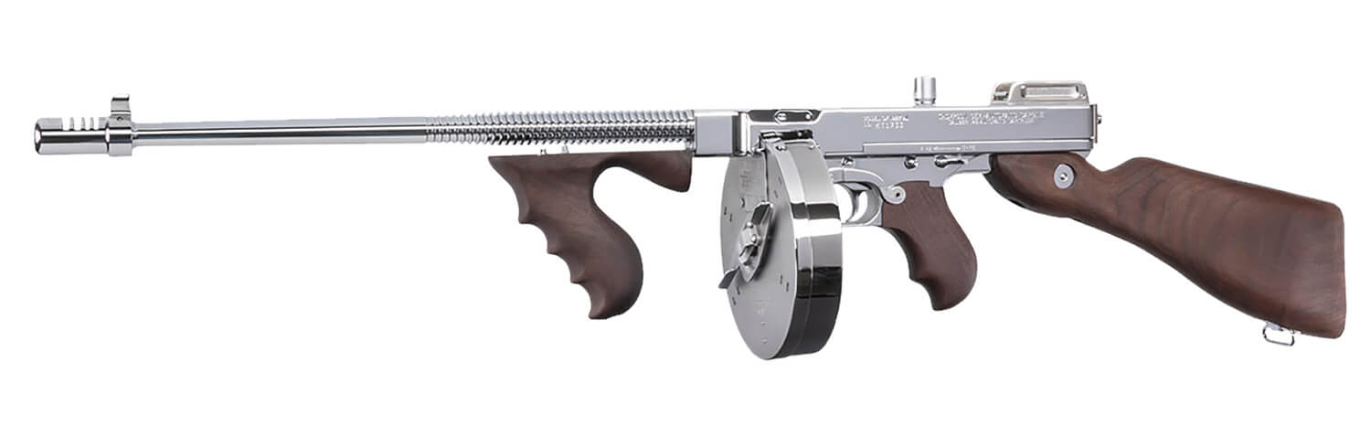 Thompson TI50DCR 1927A-1 Deluxe Carbine 45 ACP Caliber with 18" Barrel 20+1 Capacity (Stick) 50+1 Capacity (Drum) Hard-Chrome Plated Metal Finish American Walnut Stock Wood Grip Right Hand - Image 3