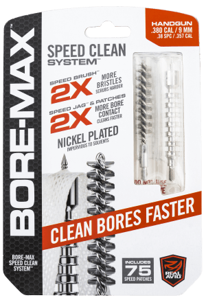Real Avid AVBMSET9MM Bore-Max Speed Clean Upgrade Set 9mm Pistol Nickle Plated Bristles Blister Pack Case