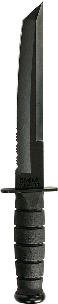 Ka-Bar 1245 Tanto 8" Fixed Tanto Part Serrated Black 1095 Cro-Van Blade Black Kraton G Handle Includes Sheath
