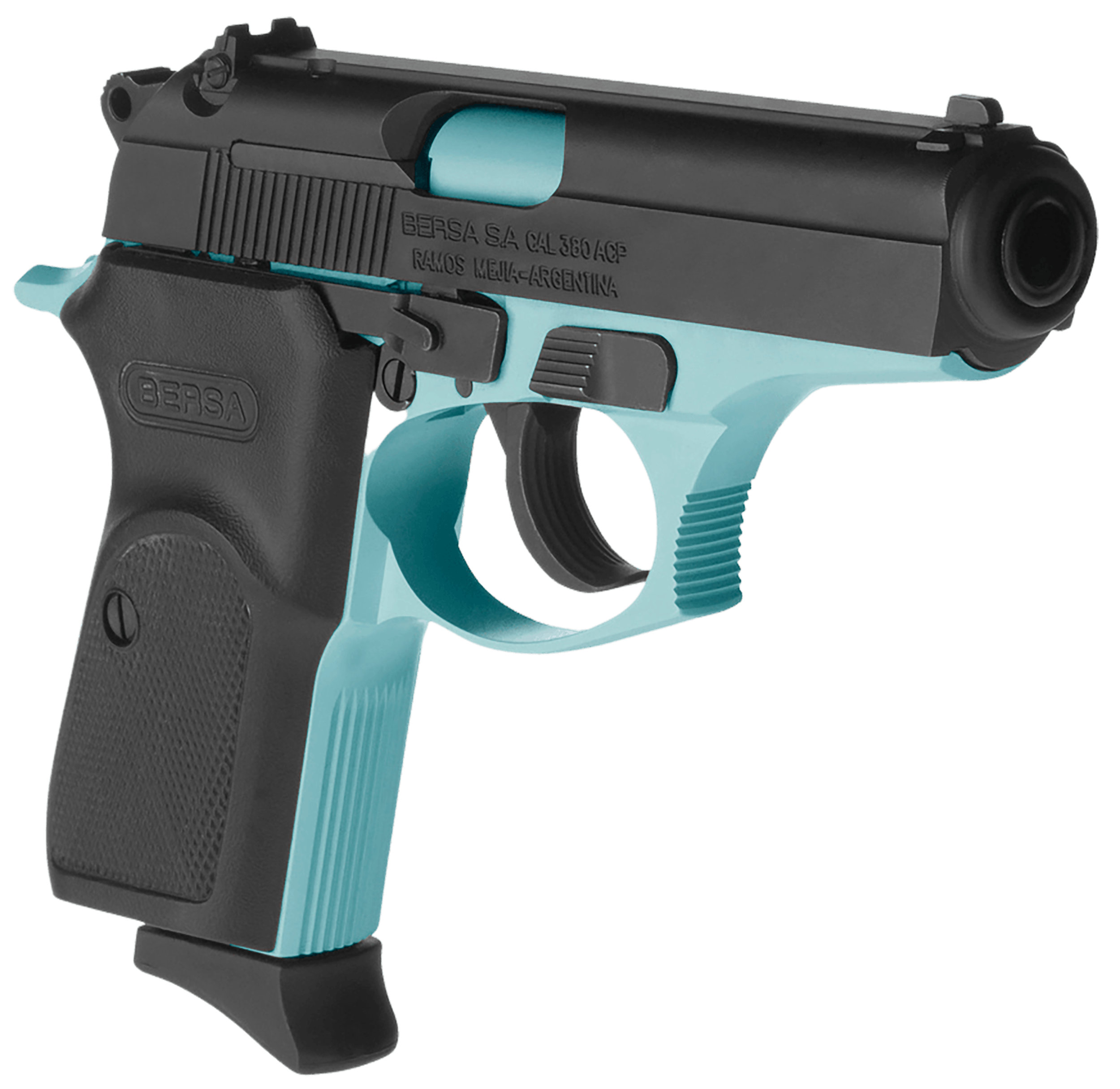 Bersa T380BLM8 Thunder Micro-Compact Frame 380 ACP 8+1 3.50" Robin Egg Blue Cerakote Steel Barrel Matte Black Serrated Steel Slide Robin Egg Blue Cerakote Aluminum Frame