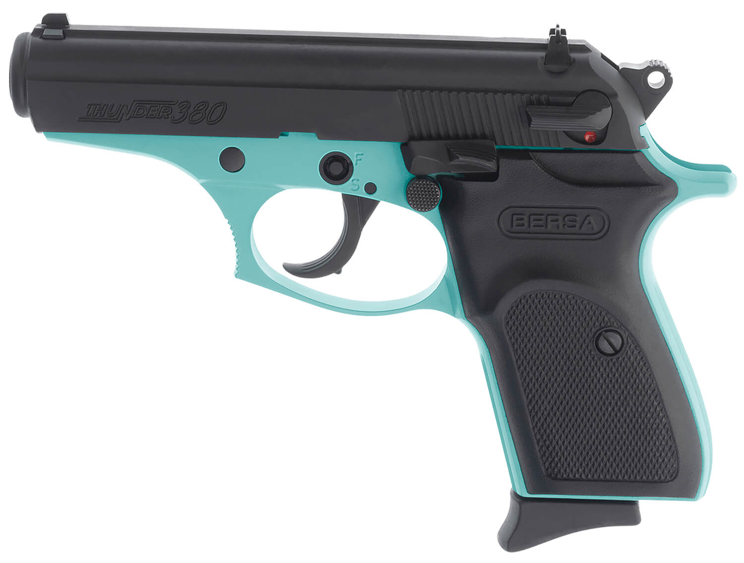 Bersa T380BLM8 Thunder Micro-Compact Frame 380 ACP 8+1 3.50" Robin Egg Blue Cerakote Steel Barrel Matte Black Serrated Steel Slide Robin Egg Blue Cerakote Aluminum Frame - Image 2