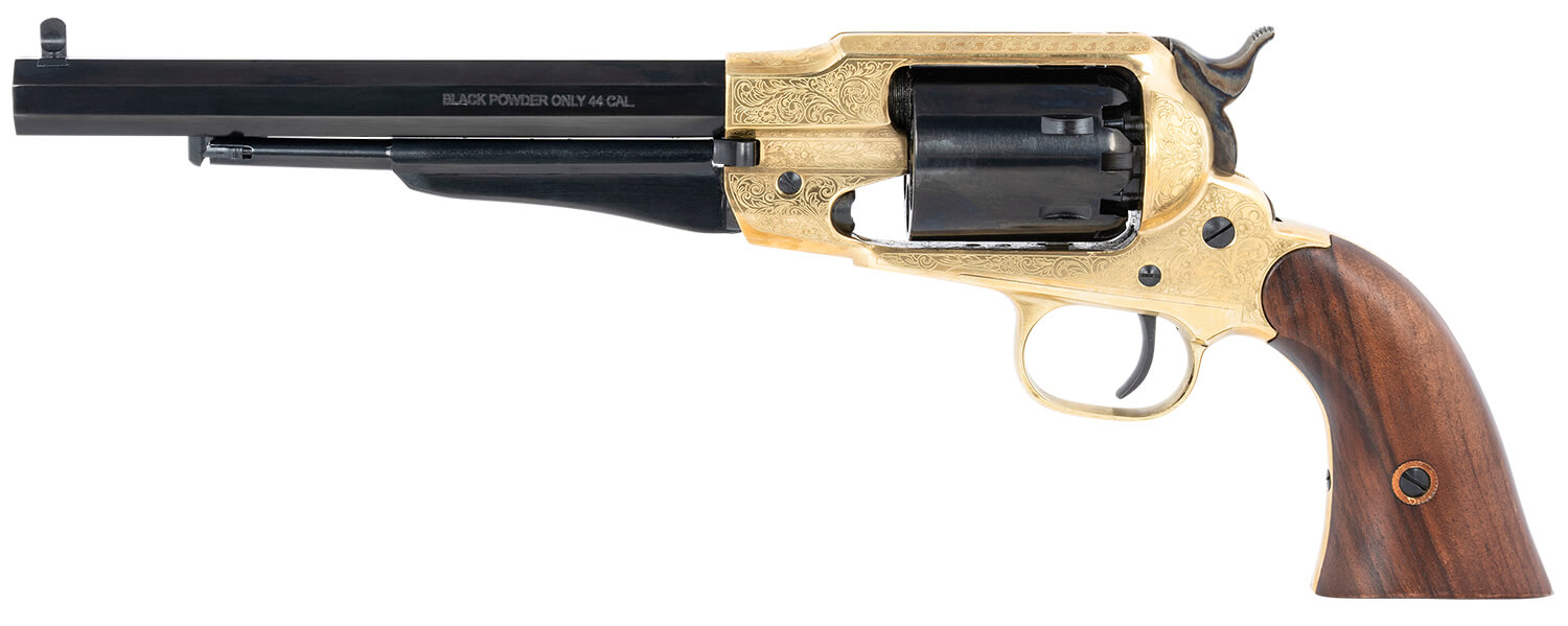 Pietta PF58BRE448 1858 44 Cal 6 Shot 5.50" Blued Barrel & Cylinder Engraved Brass Frame Walnut Grip Brasstrigger Guard & Backstrap - Image 2