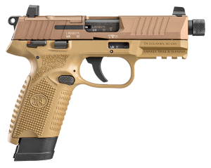 FN 66101009 502 Tactical 22 LR 10+1 4.60" Black Steel Threaded Barrel  Flat Dark Earth Optic Ready/Serrated Slide & Polymer Frame w/Picatinny Rail  FDE Textured Polymer Grip  Ambidextrous