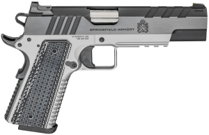 Springfield Armory PX9219L 1911 Emissary 9mm Luger 9+1  5" Stainless Match Grade Bull Steel Barrel  Blued/Stainless Serrated/Tri-Top Cut Steel Slide  Stainless Steel Frame w/Beavertail & Picatinny Rail  Black VZ Thin-Line G10 Grip  2 Mags