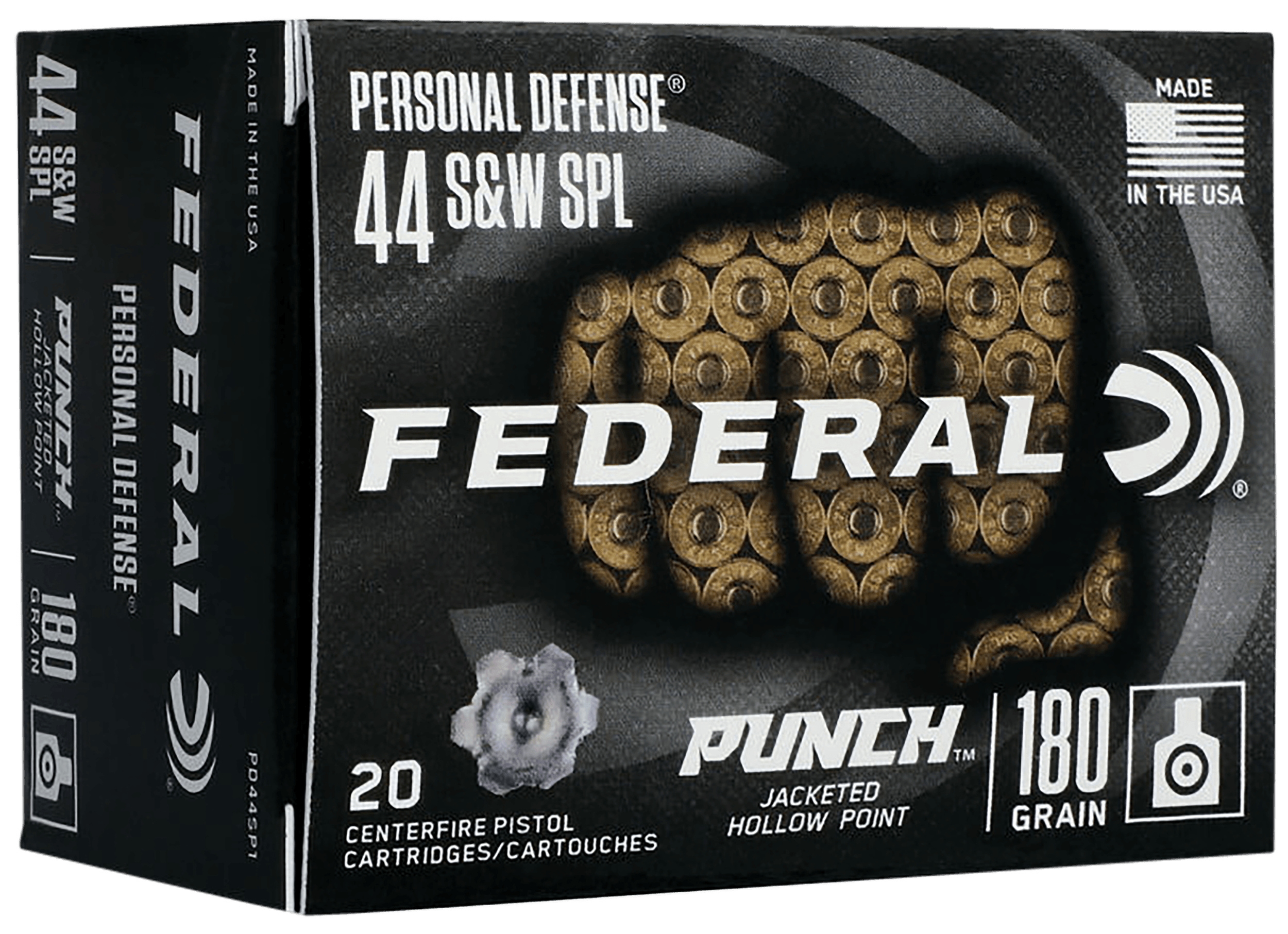 Federal PD44SP1 Punch Personal Defense 44S&W Spl 180gr Jacketed Hollow Point 20rd Box
