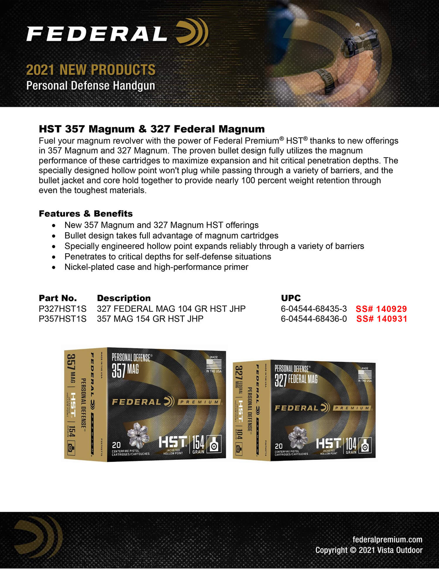 Federal P357HST1S Premium Personal Defense 357 Mag 154gr HST Jacketed Hollow Point 20rd Box - Image 2
