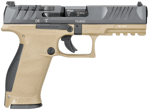 Walther Arms 2858380 PDP 9mm Luger 18+1 4.50" Black Polygonal Rifled Barrel Black Optic Ready/Serrated Slide Tan Polymer Frame w/Picatinny Rail Black Performance Duty Texture Grips Ambidextrous