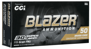 CCI 5205 Blazer Brass Handgun 30Super Carry 115gr Full Metal Jacket Flat Nose 50rd Box