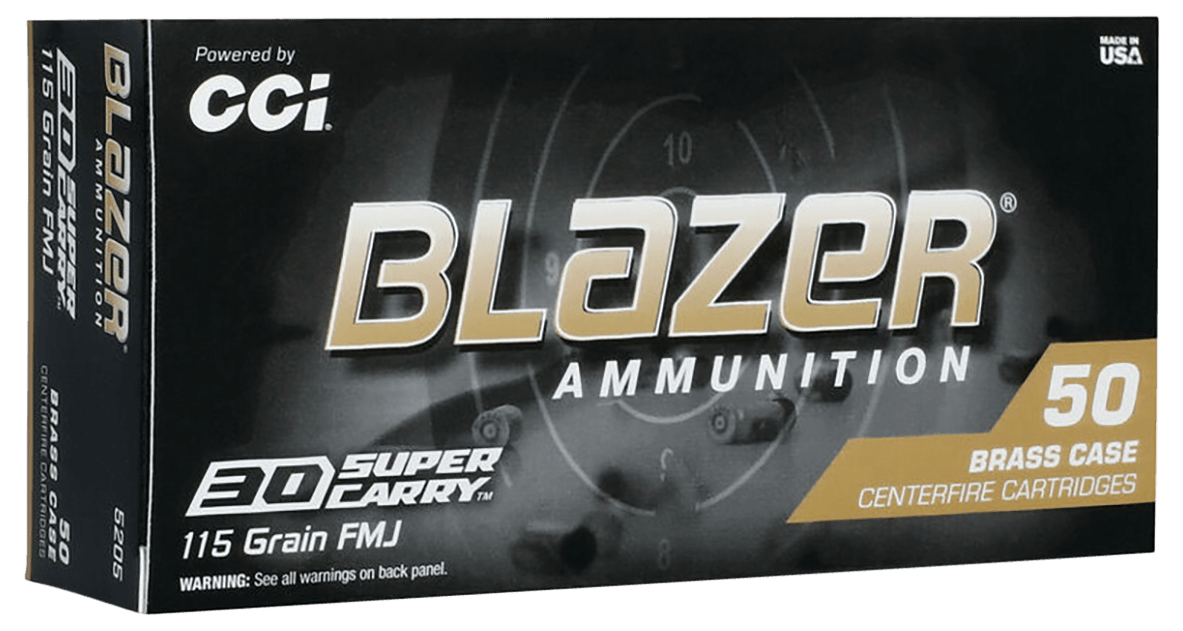 CCI 5205 Blazer Brass Handgun 30Super Carry 115gr Full Metal Jacket Flat Nose 50rd Box