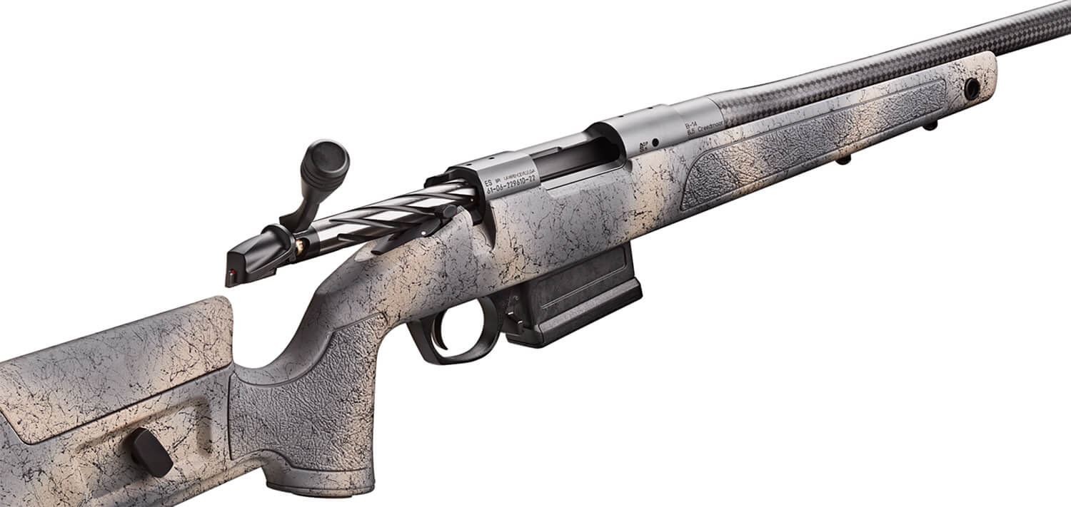 Bergara Rifles B14SM359CF B-14 HMR Carbon Wilderness 6.5 PRC 3+1 24" Threaded Carbon Fiber Wrapped Barrel Sniper Gray Cerakote Rec Adj. SoftTouch Woodland Camo Stock with Mini-Chassis Omni Muzzle Brake - Image 2