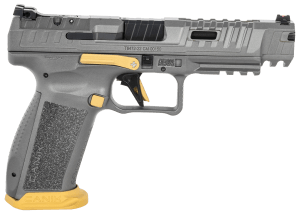 Canik HG6610TN SFx Rival Full Size 9mm Luger 18+1 5" Black Steel Barrel Rival Gray Ported/Serrated Slide Rival Gray w/Gold Accents Polymer Frame w/Beavertail & Picatinny Rail Ambidextrous
